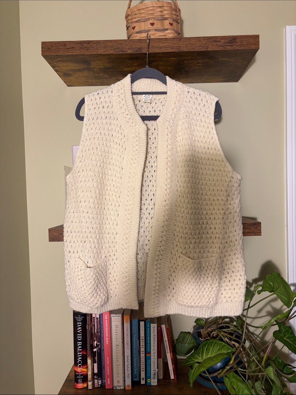 Vintage cream open front knit cardigan